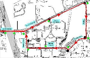 East of I35, Baylor campus part of the course